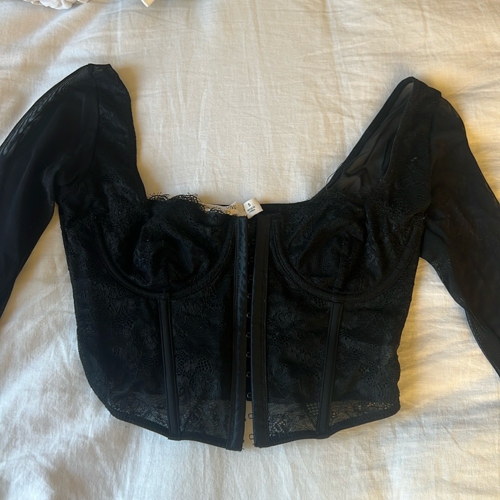 Glassons Mesh Long Sleeve Lace Corset Top